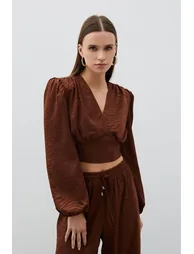 Patterned Double Breasted Satin Blouse - 3