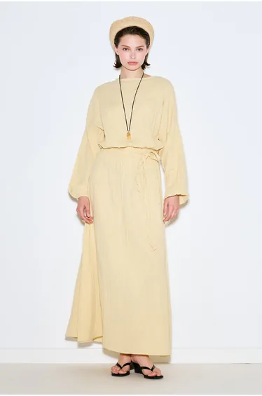 MUSLIN DRESS WITH PATTERNED WAIST