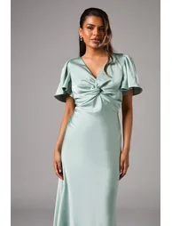 Petite Satin Twist Angel Sleeve Bridesmaids Dress - 3