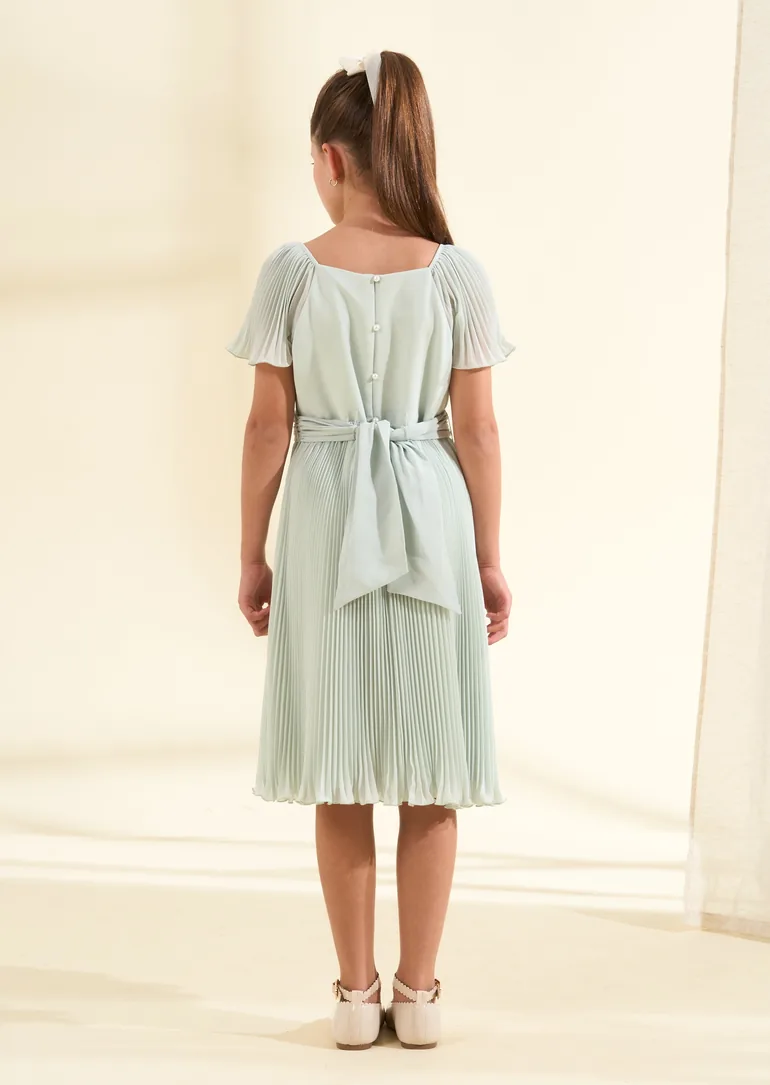 Camille Sage Pleated Midi Dress - 4