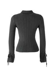 Anthracite Mercerized Look Ribbed Polo Neck Knitwear Cardigan - 6