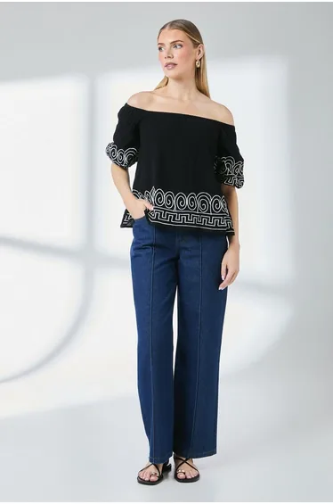 Crinkle Bardot Bubble Sleeve Top