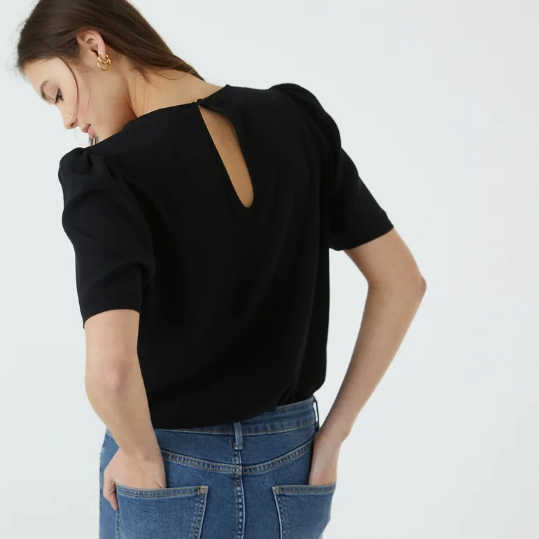 Short Sleeve Blouse with Crew Neck - 1