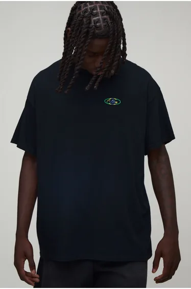 Oversized Man Script Brazil T-Shirt - black