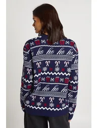Womens Matching Family Ho Ho Ho Fairisle Christmas Jumper - navy - 1