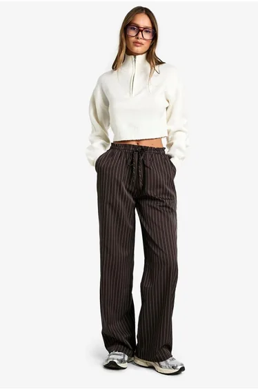 Pinstripe Drawstring High Waisted Trouser