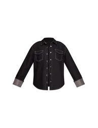 Raw Indigo Turn Up Cuff Oversized Denim Shirt - 4
