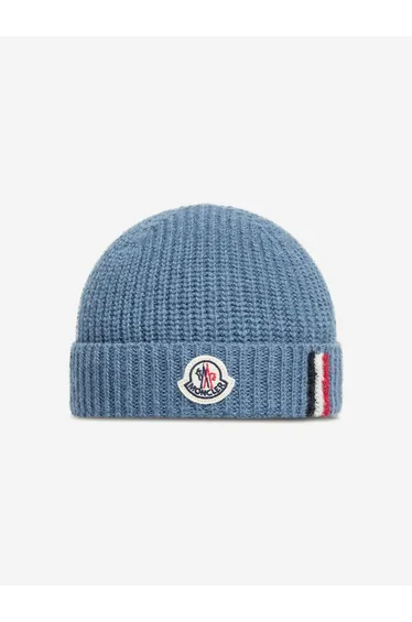 Moncler Enfant Baby Boys Wool Logo Beanie Hat in Blue