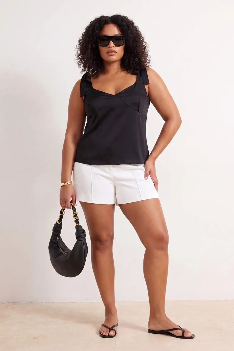 Black Satin Woven Large Size Blouse