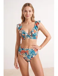 Floral Pattern V-Neck Covered High Waist Regular Bikini Set