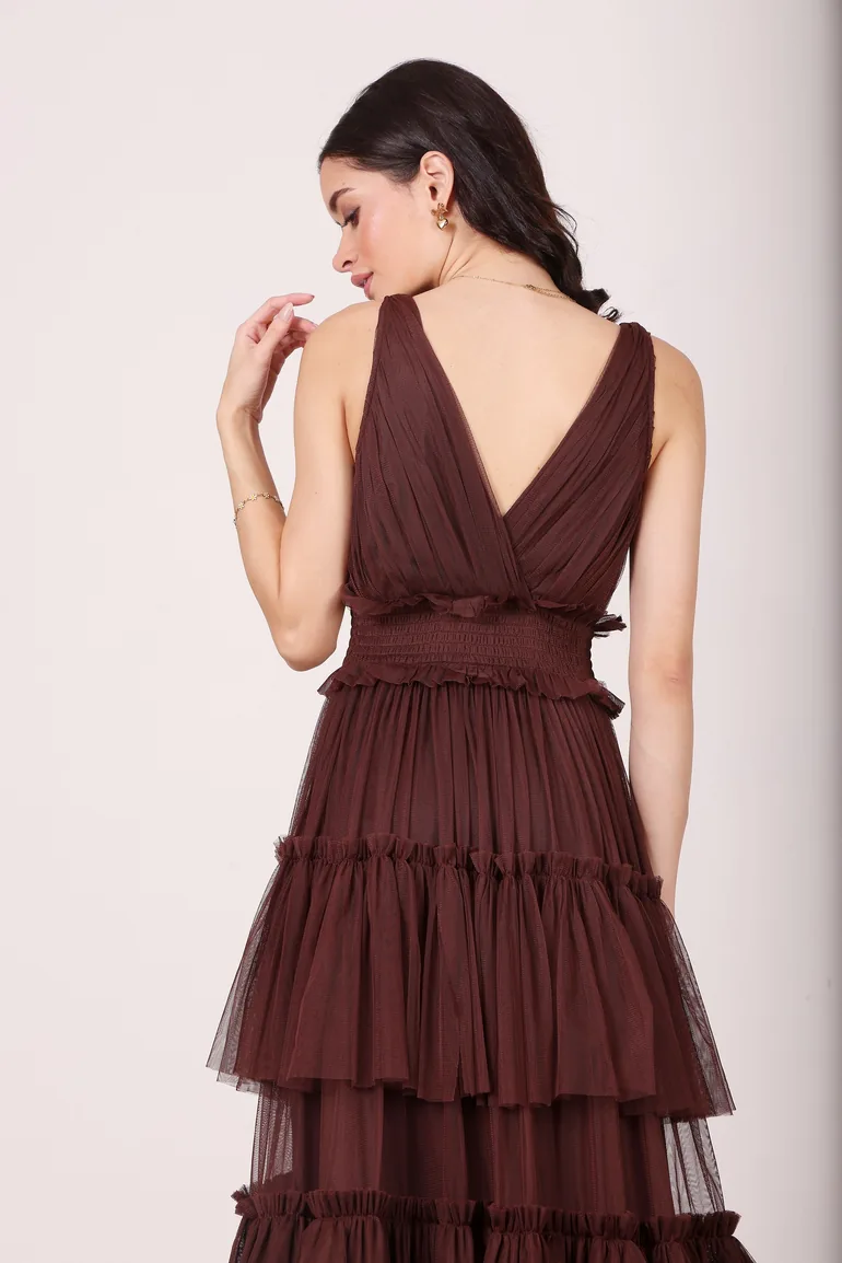 Luna Maxi Dress in Chocolate Brown - 4
