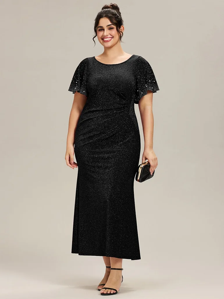 ever FATE| Plus Size Sequin Flutter Sleeve Formal Dress