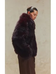 Cherry Red Oversized Collar Faux Fur Coat - 1