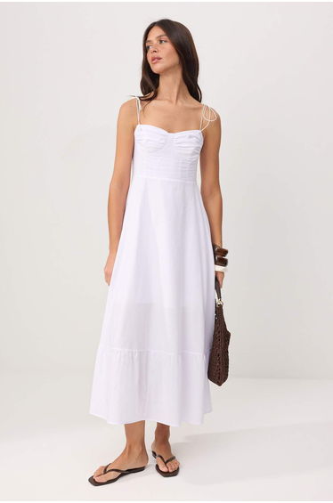 White Drape Detailed Woven Maxi Dress