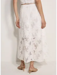 Floral Mesh Lace Midi Skirt - 4