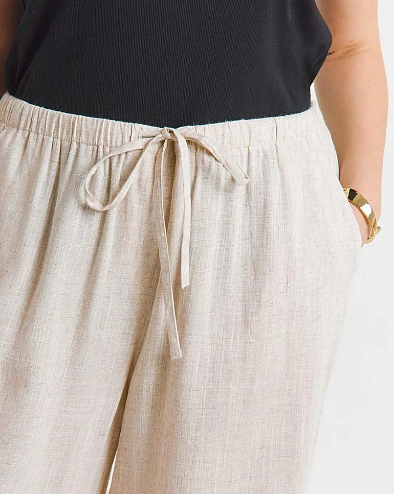 Tie Waist Wide Leg Linen Mix Trousers - 1