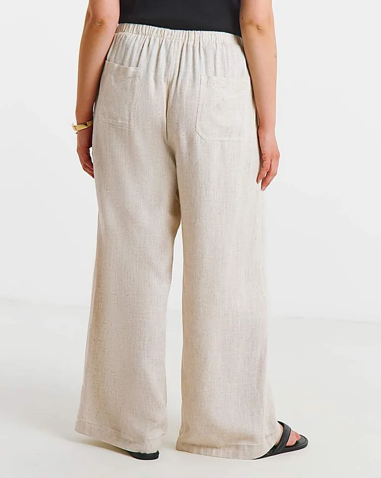 Tie Waist Wide Leg Linen Mix Trousers - 2