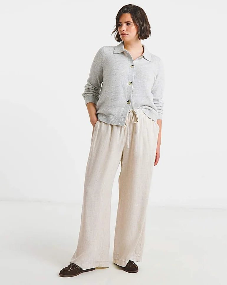 Tie Waist Wide Leg Linen Mix Trousers
