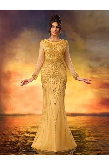 Modecrush Golden Sequin Mermaid Gown