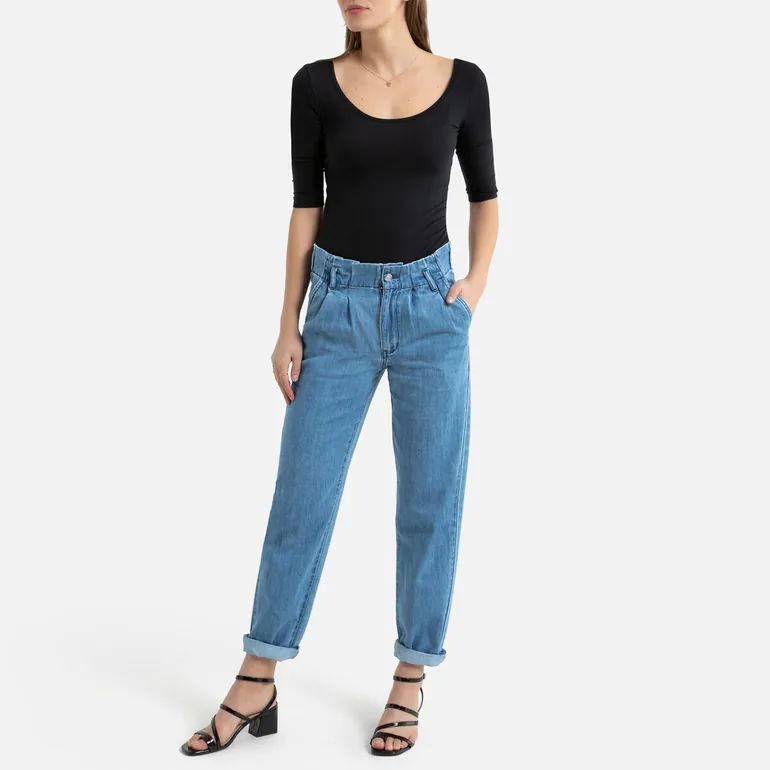 Basic Cotton T-Shirt with Scoop Neck and 3/4 Length Sleeves - 1