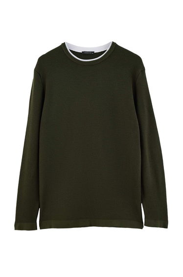 Khaki Regular/Normal Cut Textured Collar Detailed Knitwear Sweater product thumbnail 4