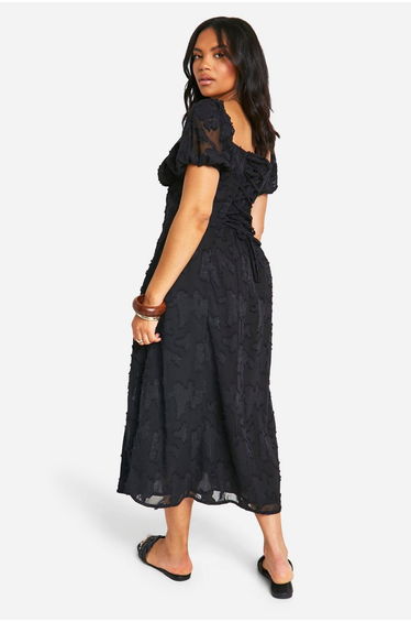 Plus Burnout Milkmaid Midi Dress - black product thumbnail 2