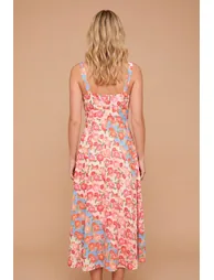 Lace Trim Tie Front Printed Midi Dresss - 2