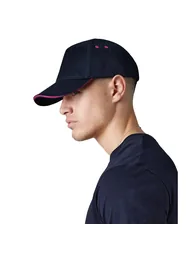 Beechfield Unisex Ultimate 5 Panel Contrast Baseball Cap With Sandwich Peak / Headwear (Pack of 2) - Black/Fuchsia - 1