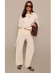 Cream Crochet Knit Button Down Long Sleeve Cardigan - 2