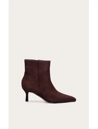 Chocolate Faux Suede Snipped Toe Low Heel Ankle Boots