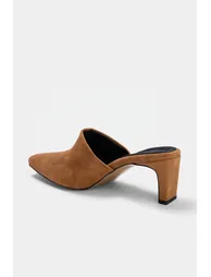 Camel Suede Women's Classic Heeled Shoes - 3