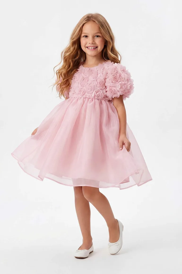 Pink Midi Striped Woven Dress - 1