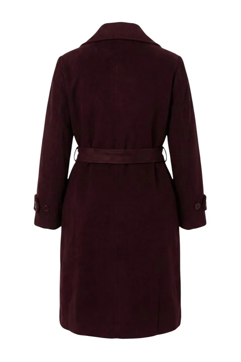 Mürdüm Regular Fit Wide Collar Detailed Long Wool Blend Cashmere Plus Size Coat - 5