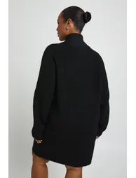 Plus Zip Through High Neck Knitted Mini Dress - black - 2