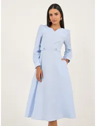 Blue Striped A-Line Midi Dress - 2