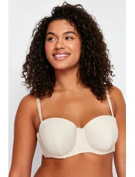 Beige Ribbed Strapless Bra