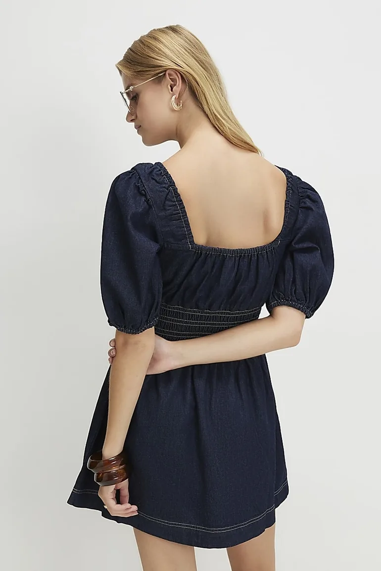 Blue Denim Mini Smock Dress - 2