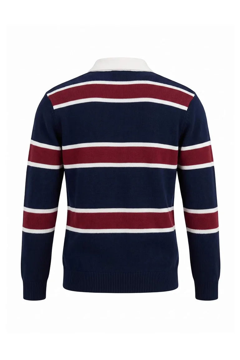 Navy Blue-Claret Red Regular/Normal Cut Premium/Special Yarn Polo Collar Knitwear Sweater - 4