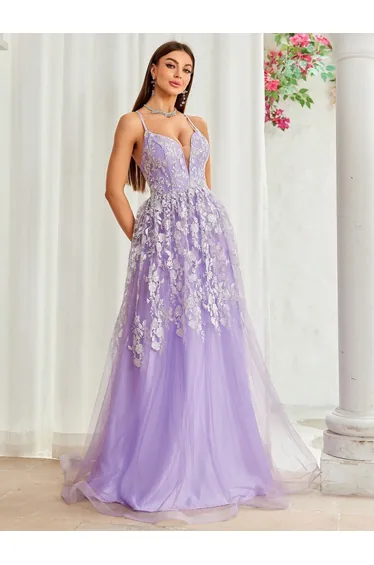 Leely Elegant Spaghetti Straps Sleeveless A-line Party Dress
