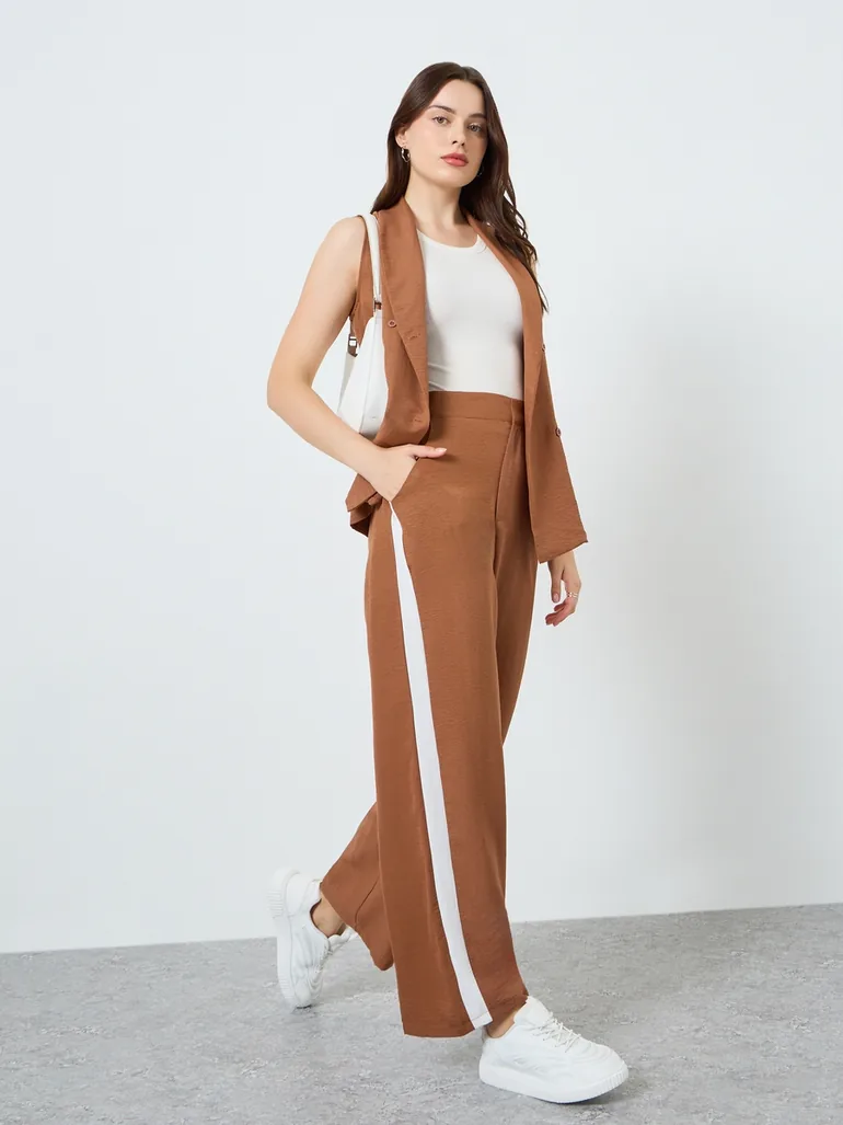 Women Shawl Collar Blazer and Straight Leg Pants Co-Ords - 1