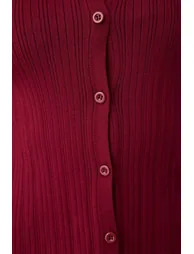 Claret Red Corduroy Premium/Special Yarn Soft Textured Knitwear Cardigan-Blouse Set - 4