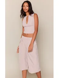 Grey Woven Double Pleated Longline Shorts - 3