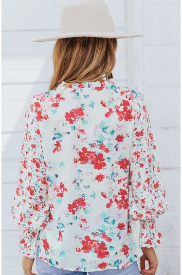 Lvness Fiery Red Cakewalk Floral Smocked Blouse product thumbnail 4