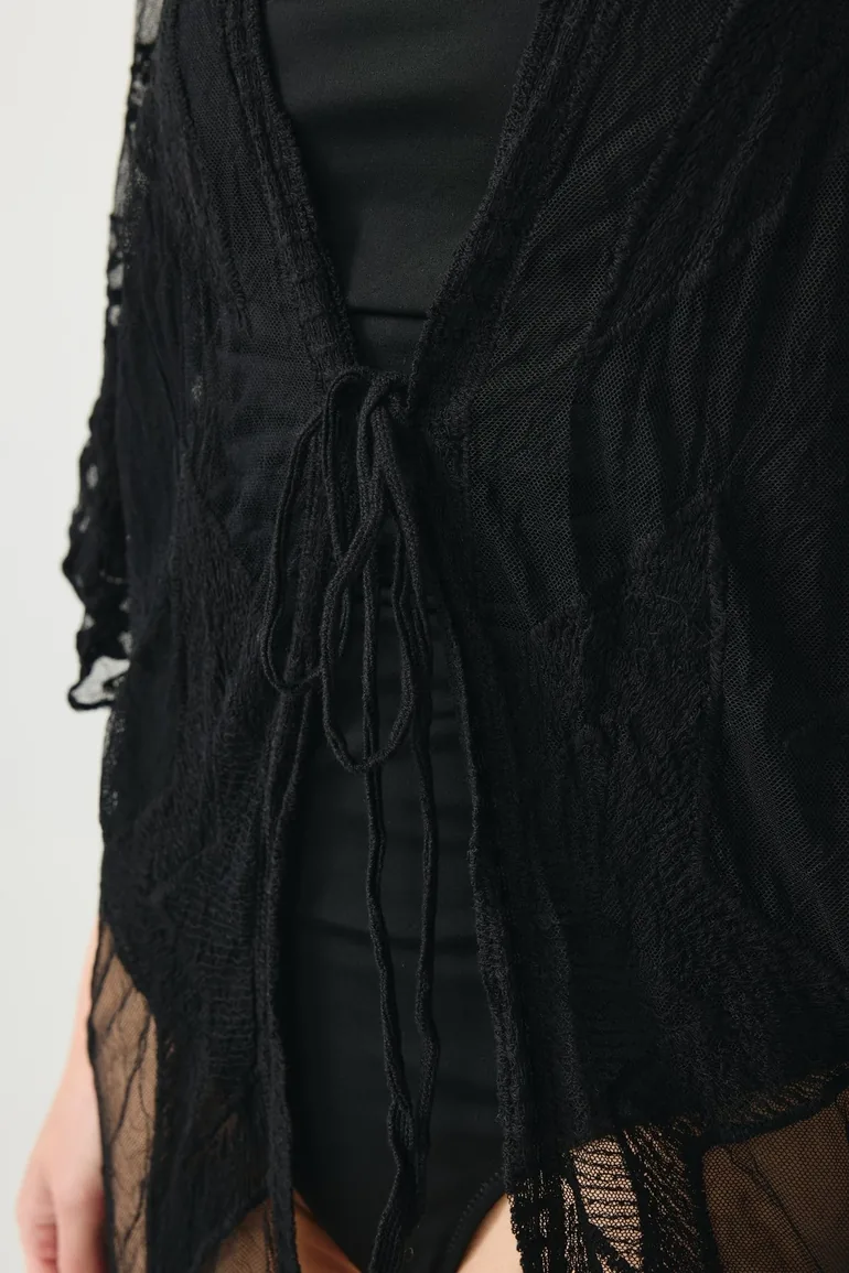 Star Embroidered Front Tie Long Beach Dress - 3