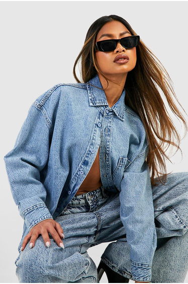 Basic Oversized Denim Shirt - vintage blue