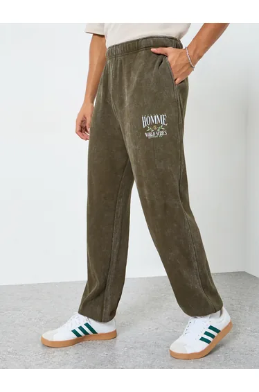 Men Olive Graphic Print Relaxed Fit Joggers