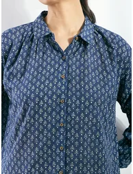 Navy Blue Viscose Printed Boxy Fit Shirt - 4