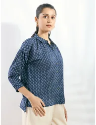 Navy Blue Viscose Printed Boxy Fit Shirt - 2
