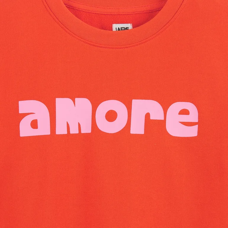 Fleece Crew Neck Sweatshirt with Amore Slogan - 2