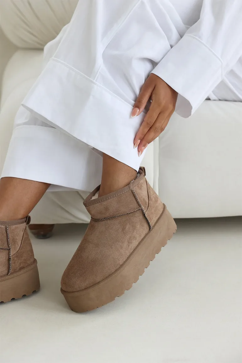 Reina Mini Camel Faux-Suede Fur Lined Ankle Slipper - 3